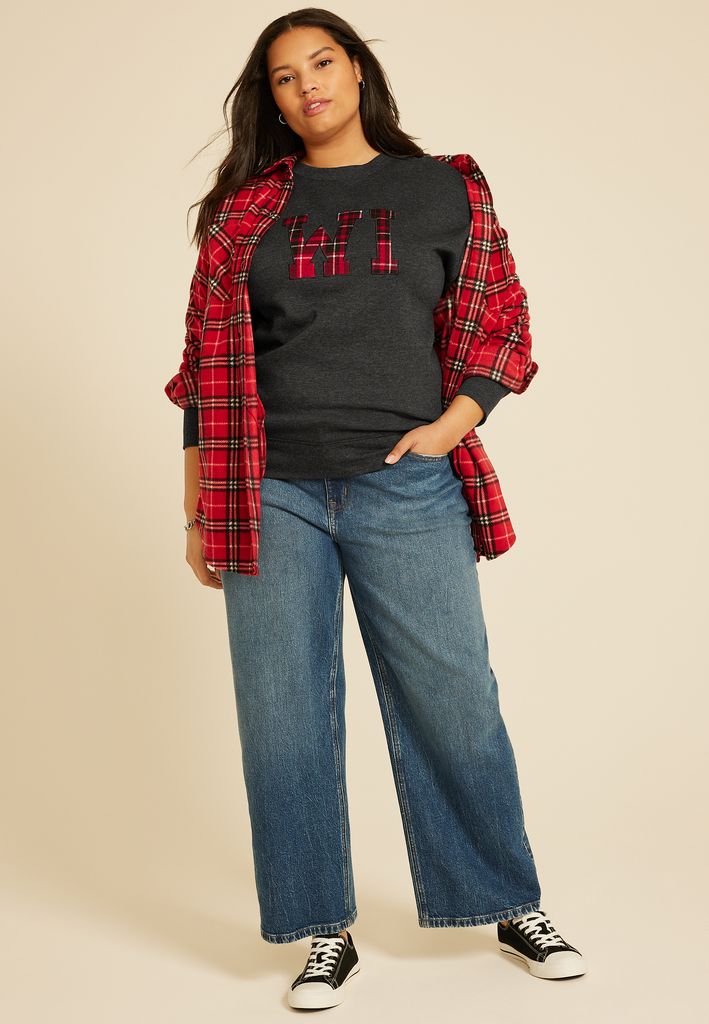Plus Size State Plaid Crew Neck Sweatshirt - Image 3