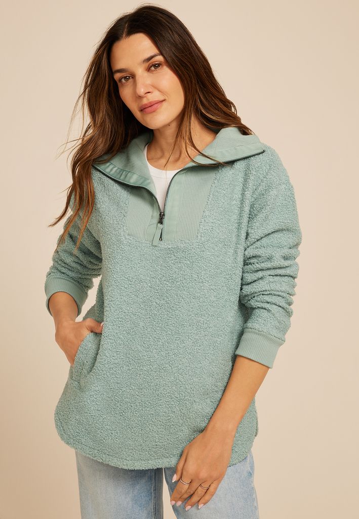Quarter Zip Sherpa Tunic Sweatshirt - Image 3