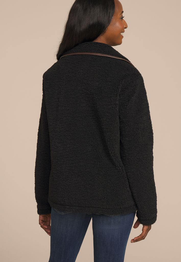 Sherpa Faux Leather Trim Jacket - Image 2