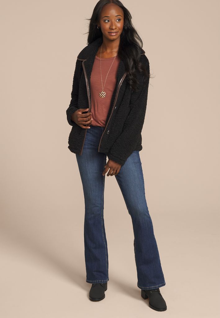 Sherpa Faux Leather Trim Jacket - Image 3