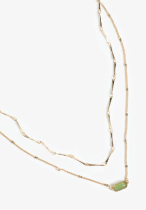 Gold Faux Olivine Stone Layered Necklace
