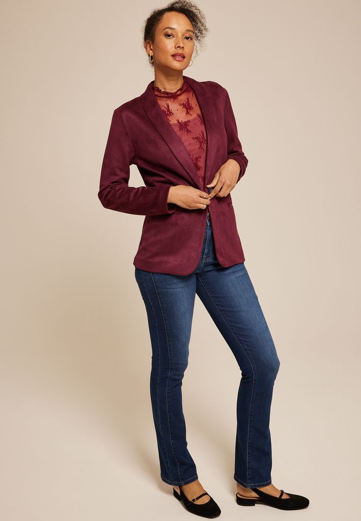 Faux Suede Single Button Blazer - Image 3