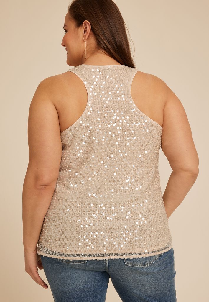 Plus Size Studio Y Sequin Racerback Tank Top - Image 2