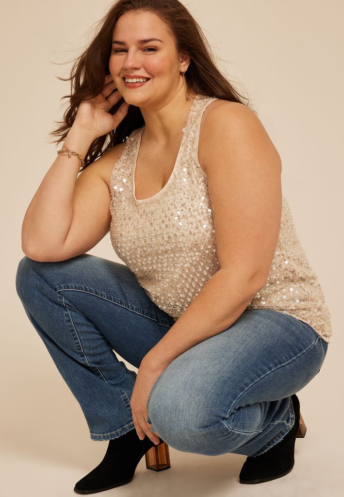 Plus Size Studio Y Sequin Racerback Tank Top - Image 3