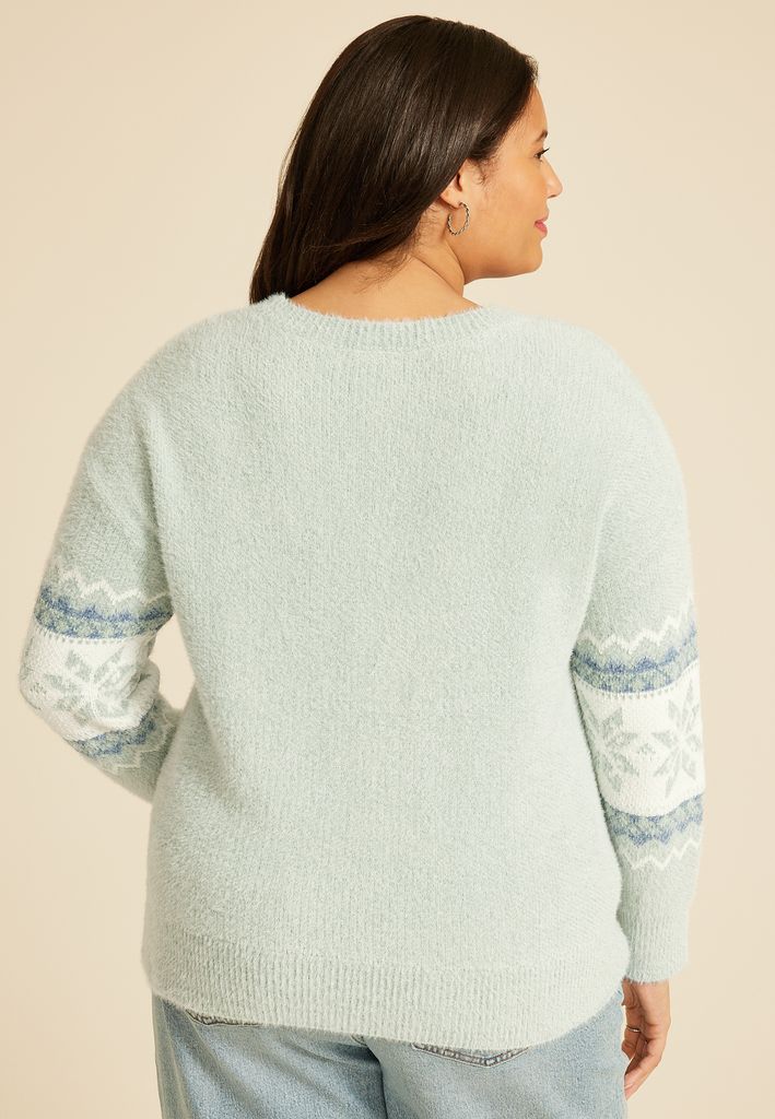 Plus Size Green Fair Isle Snowflake Sweater - Image 2
