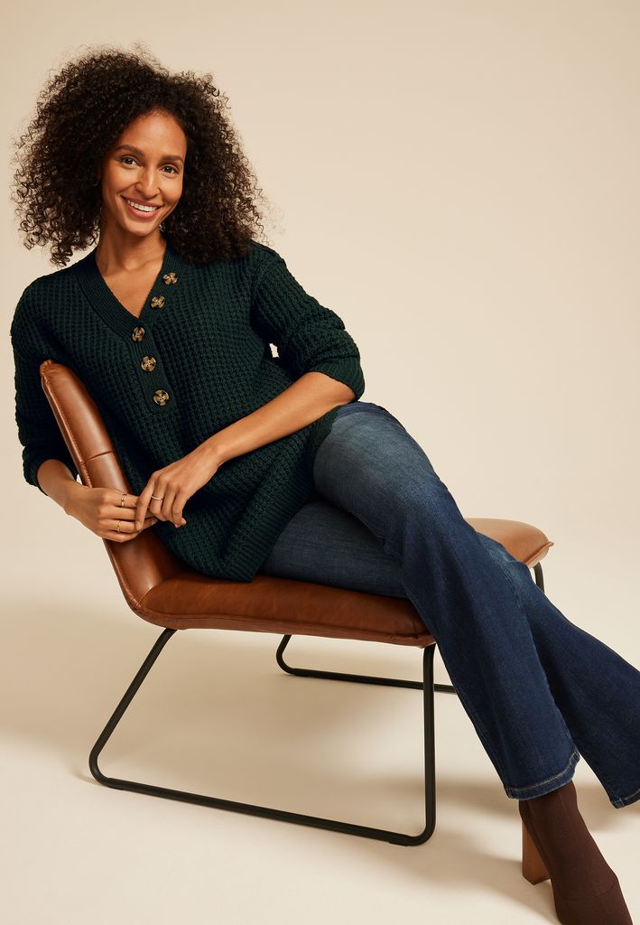 Oversized Waffle Henley Sweater - Image 3