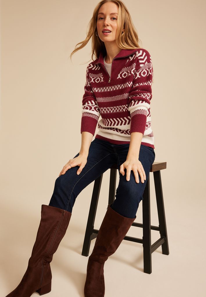 Geometric Nordic Quarter Zip Sweater - Image 3