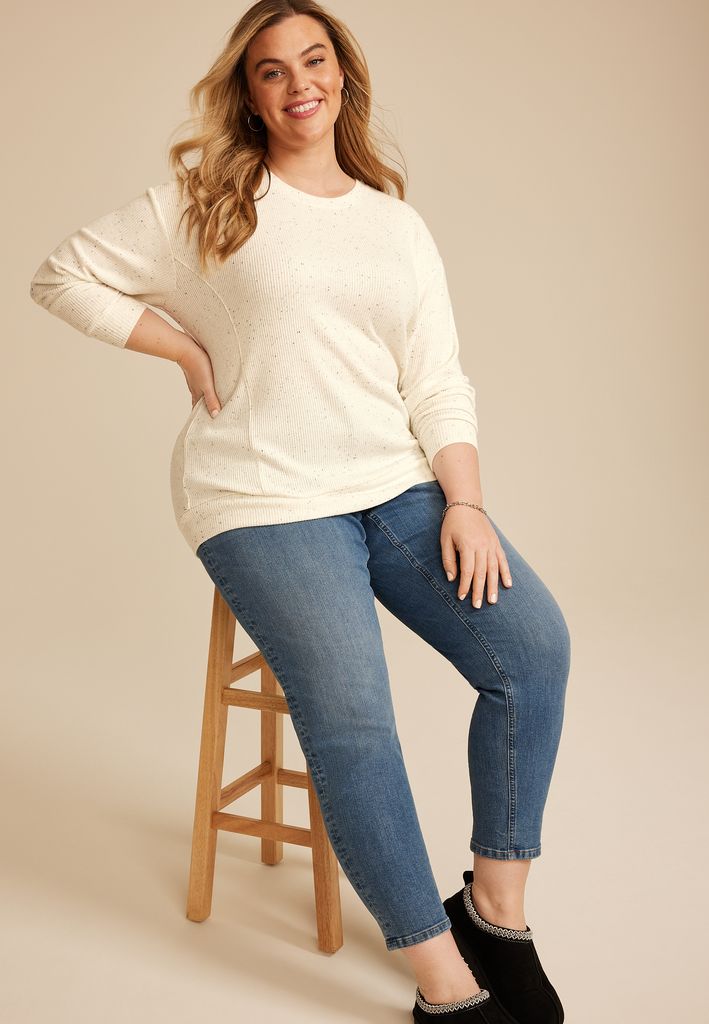 Plus Size 24/7 Hacci Speckled Long Sleeve Tee - Image 3