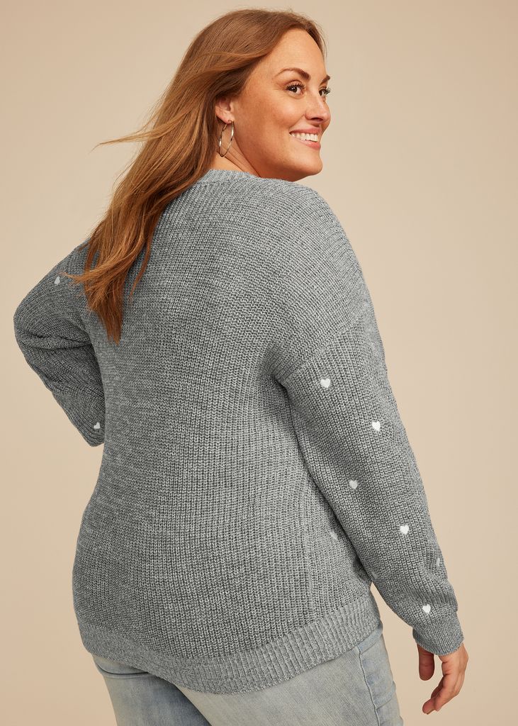 Plus Size Heart Embroidered Sweater - Image 2
