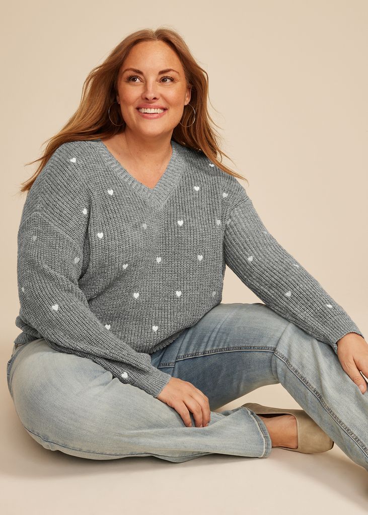 Plus Size Heart Embroidered Sweater - Image 3