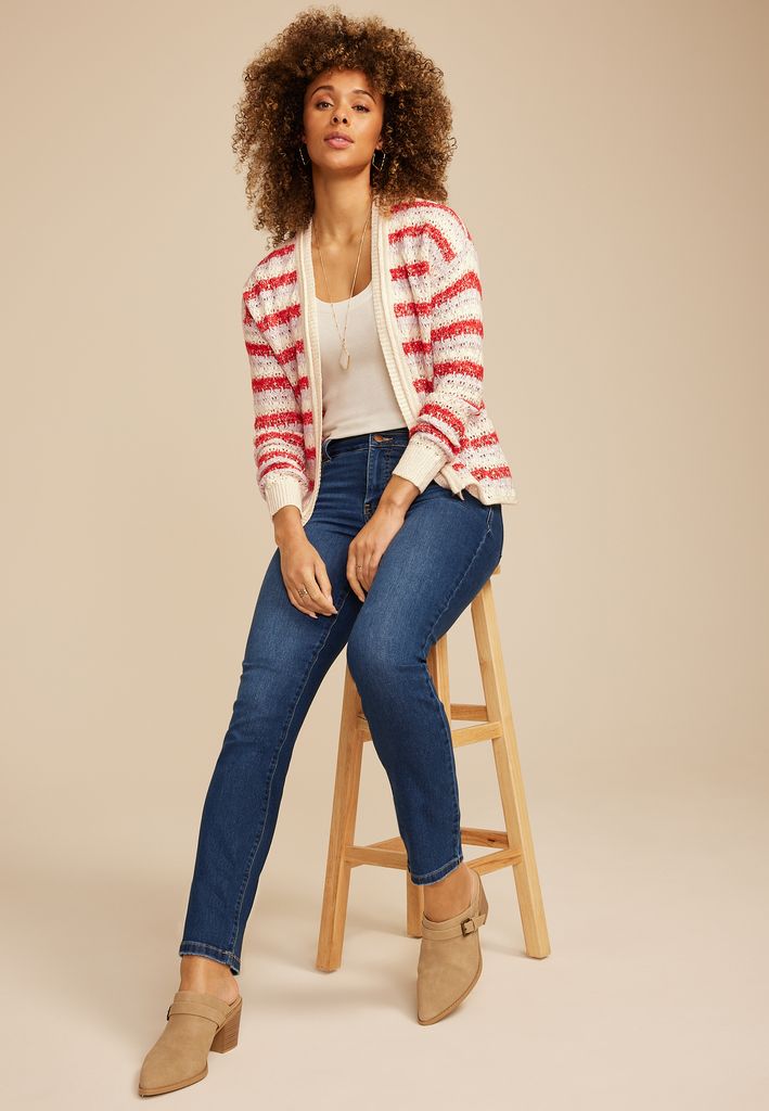Striped Open Front Cardigan - Image 3