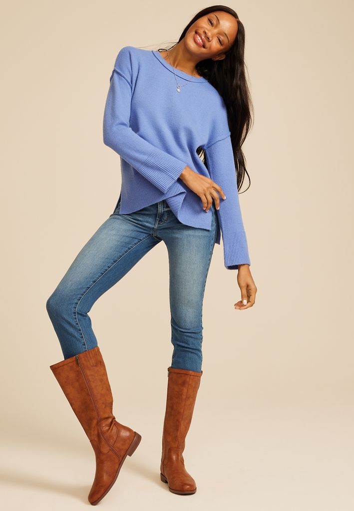 Crew Neck Step Hem Sweater - Image 3