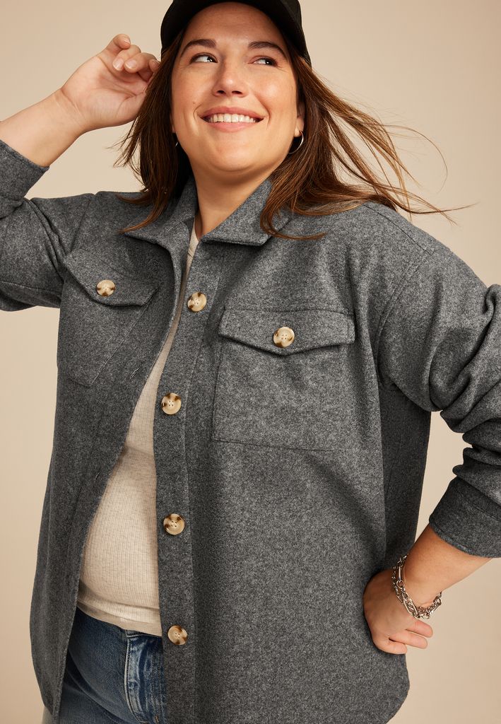 Plus Size Gray Faux Wool Shacket - Image 3