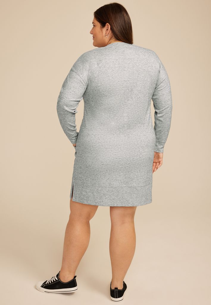 Plus Size Heather Gray Crew Neck Sweatshirt Dress - Image 2