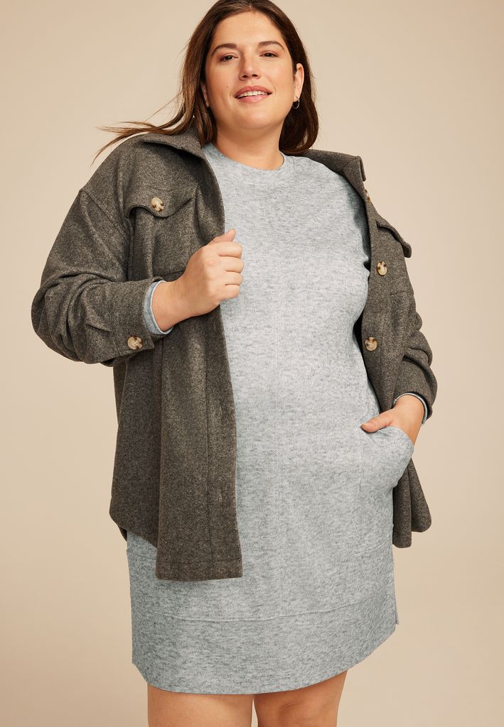 Plus Size Heather Gray Crew Neck Sweatshirt Dress - Image 3