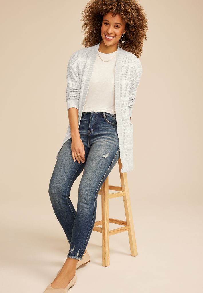 Chenille Stripe 90s Slouch Cardigan - Image 3