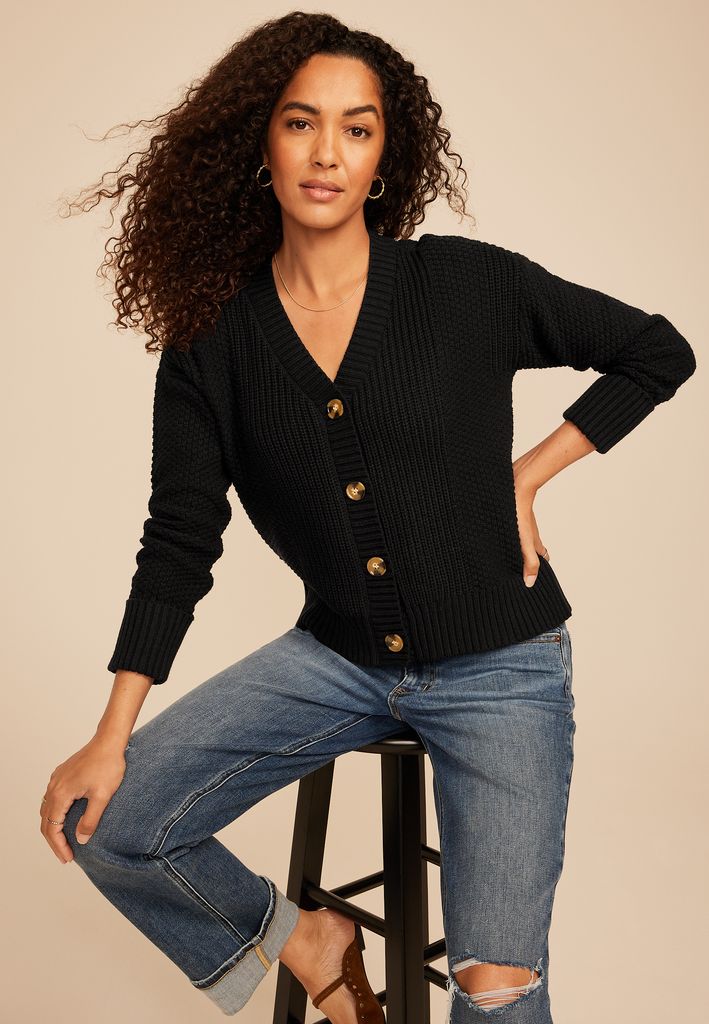 Mixed Stitch Button Front Cardigan