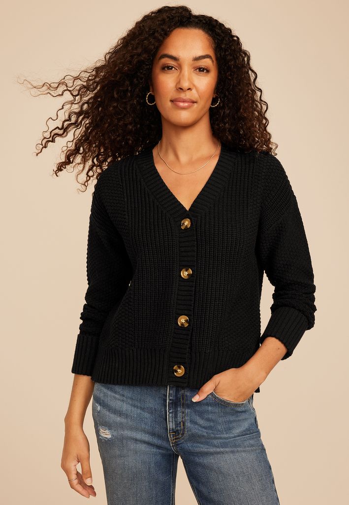 Mixed Stitch Button Front Cardigan - Image 3