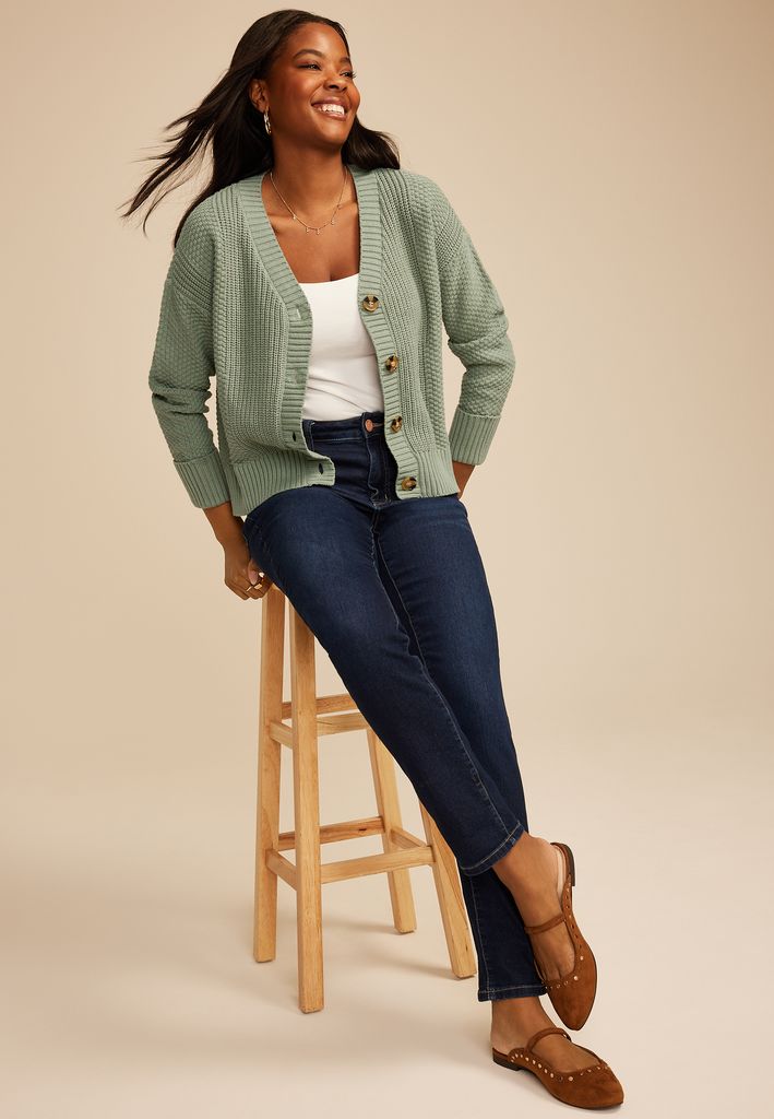 Mixed Stitch Button Front Cardigan - Image 3
