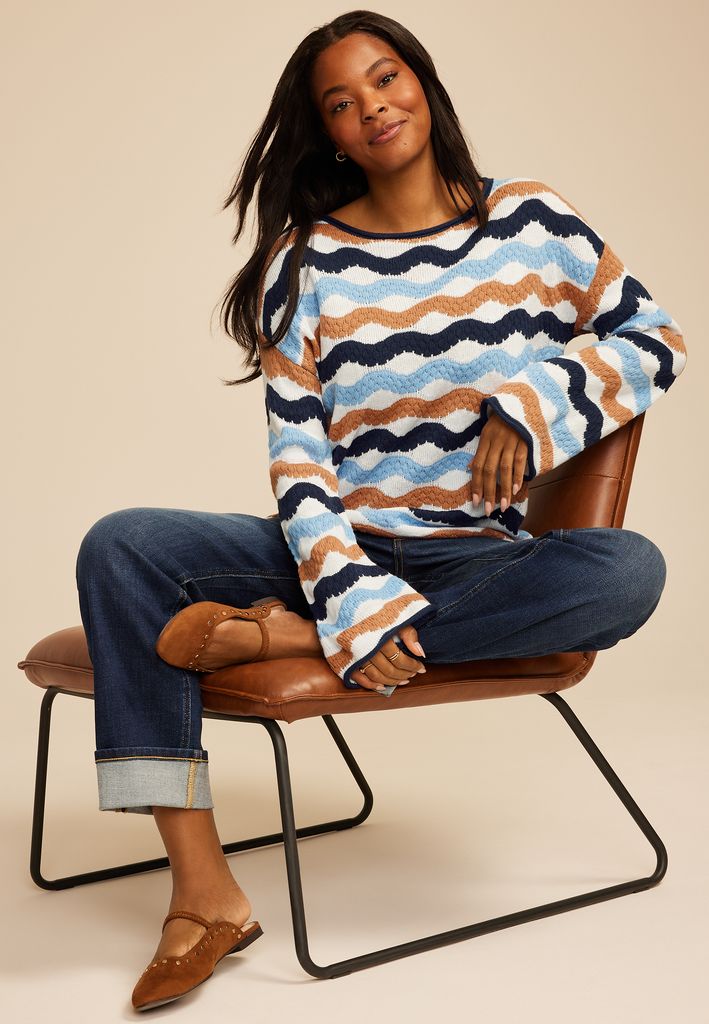 Multi Color Wave Striped Sweater