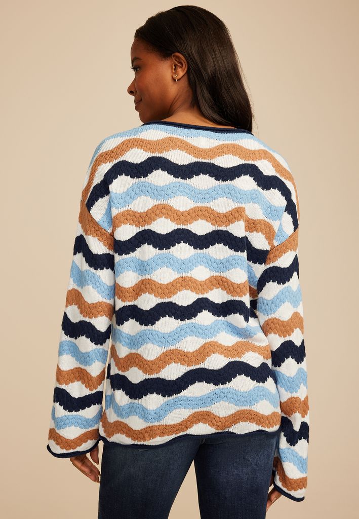 Multi Color Wave Striped Sweater - Image 2