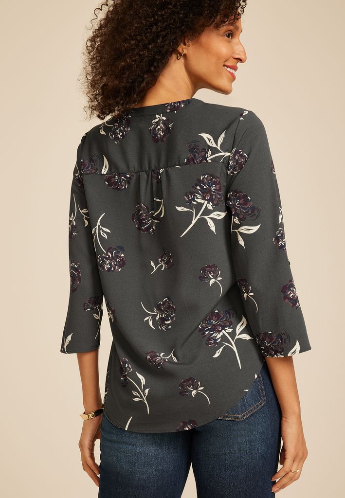 Atwood 3/4 Sleeve Floral V Neck Blouse - Image 2