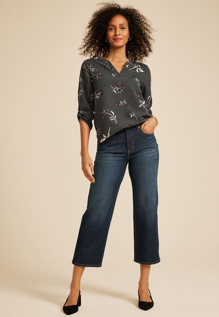 Atwood 3/4 Sleeve Floral V Neck Blouse - Image 3