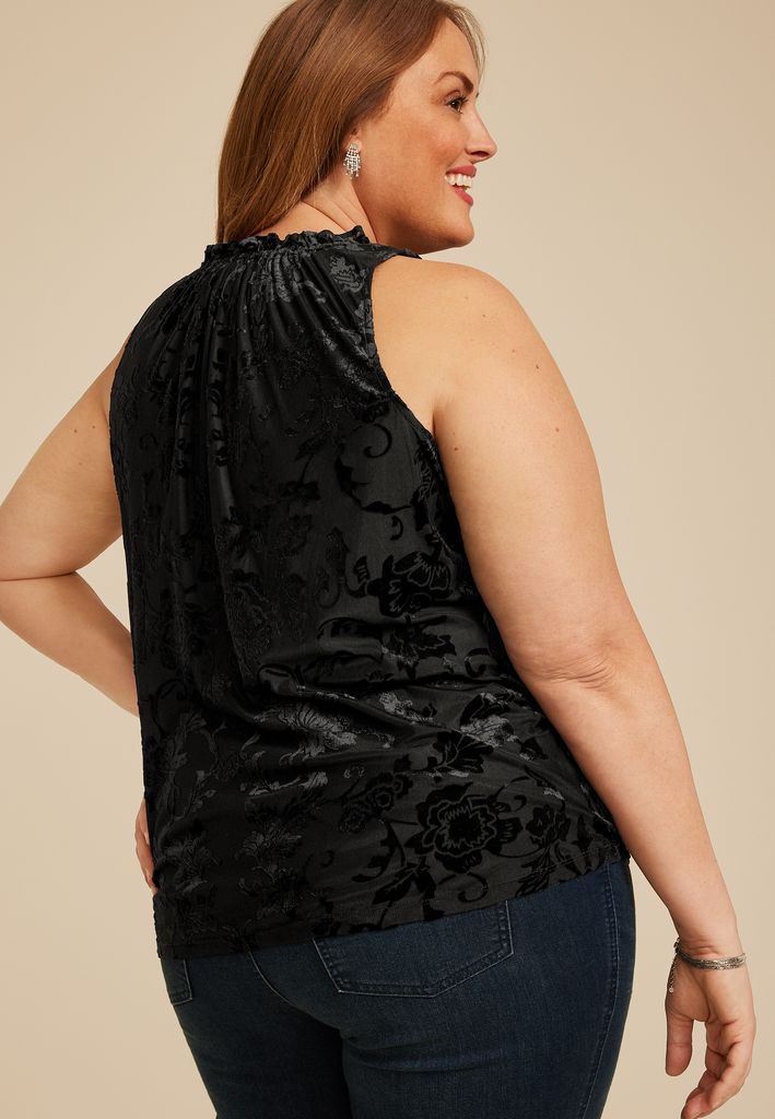 Plus Size Floral Velvet Burnout Tank Top - Image 2