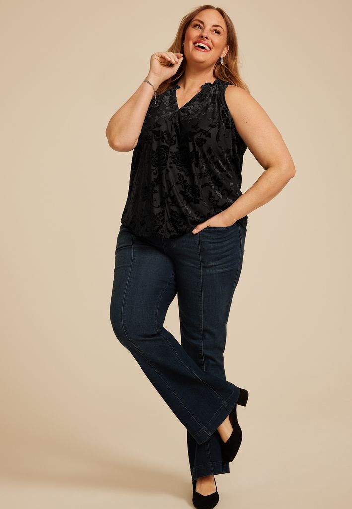 Plus Size Floral Velvet Burnout Tank Top - Image 3