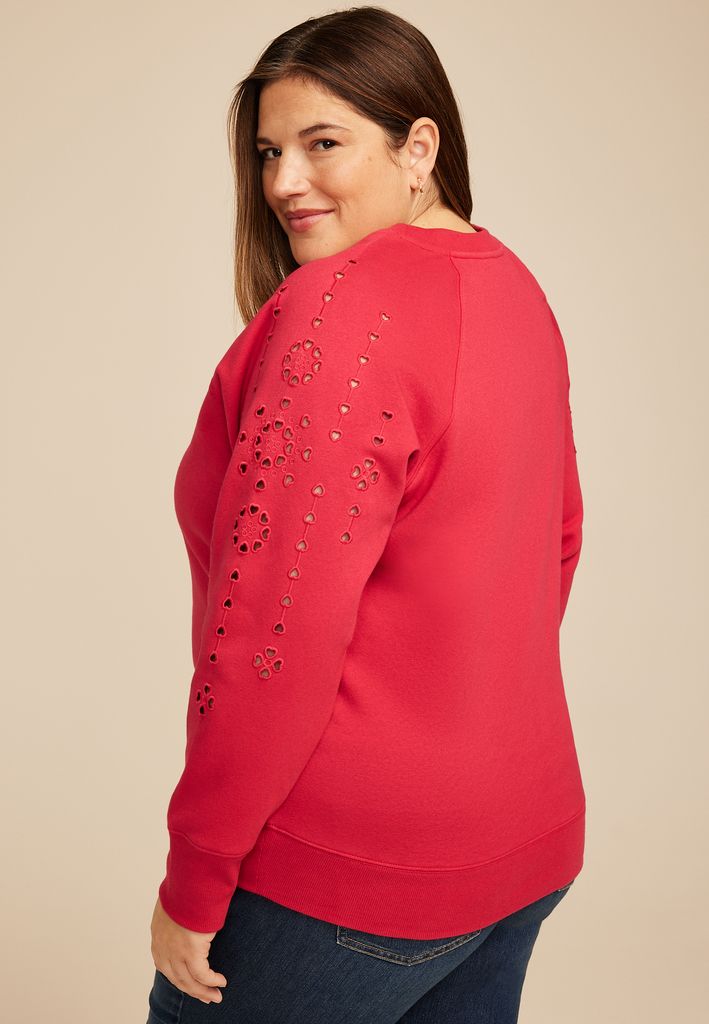 Plus Size Heart Eyelet Relaxed Fit Sweatshirt - Image 2