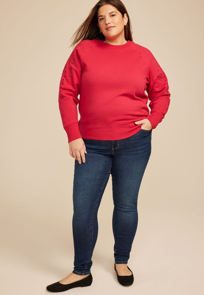 Plus Size Heart Eyelet Relaxed Fit Sweatshirt - Image 3