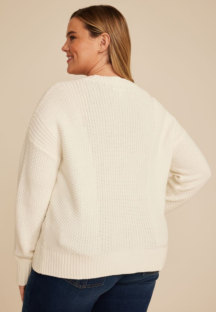 Plus Size Mixed Stitch Button Front Cardigan - Image 2
