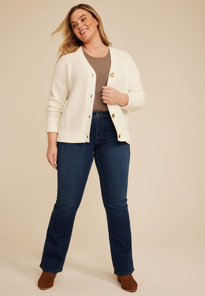 Plus Size Mixed Stitch Button Front Cardigan - Image 3