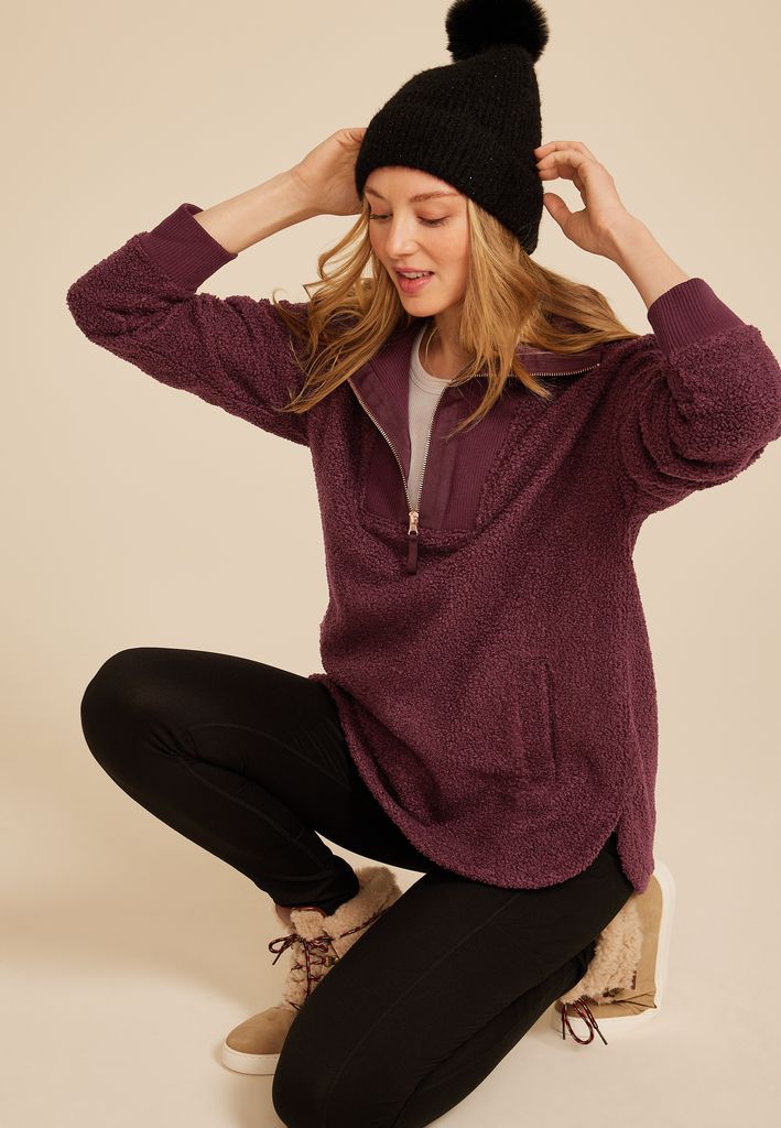 Quarter Zip Sherpa Tunic Sweatshirt - Image 3