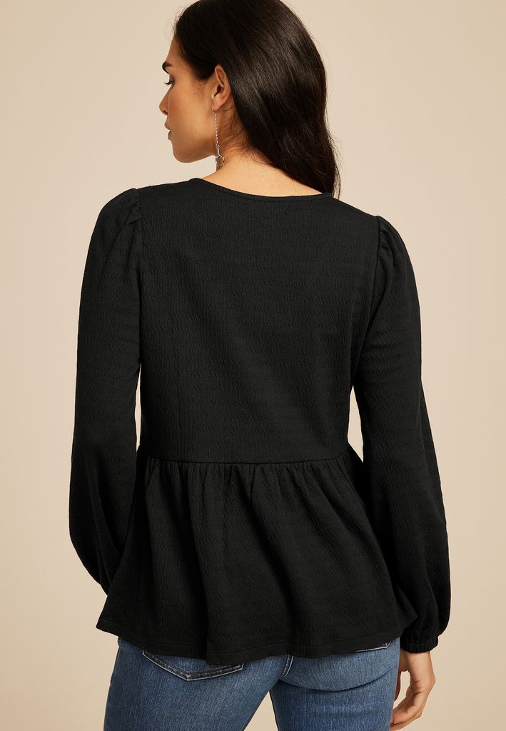 Textured Bow Tie V Neck Top - Image 2