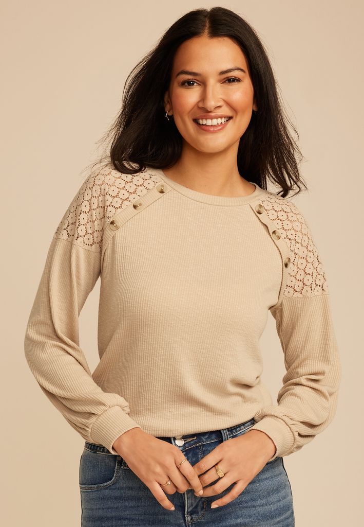 Lace Shoulder Raglan Top - Image 3