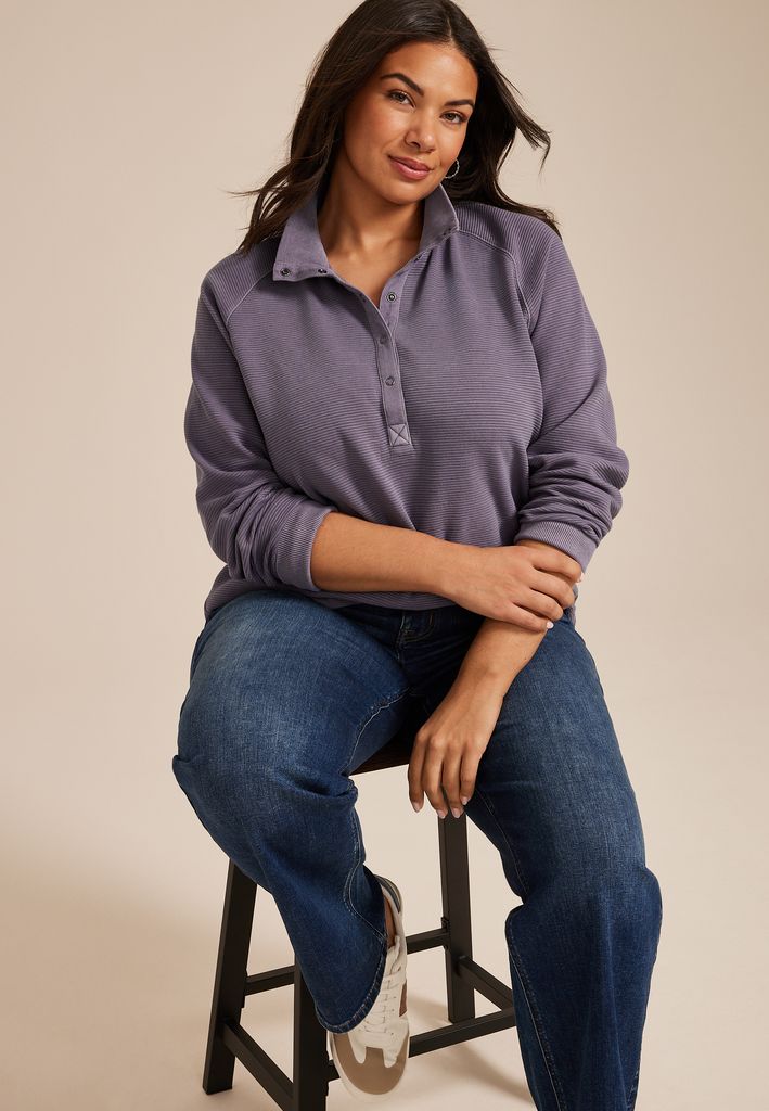 Plus Size Ottoman Snap Button Sweatshirt - Image 3