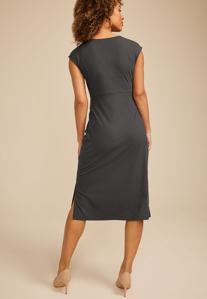 24/7 Wrap Bodice Ribbed Midi Dress - Image 2