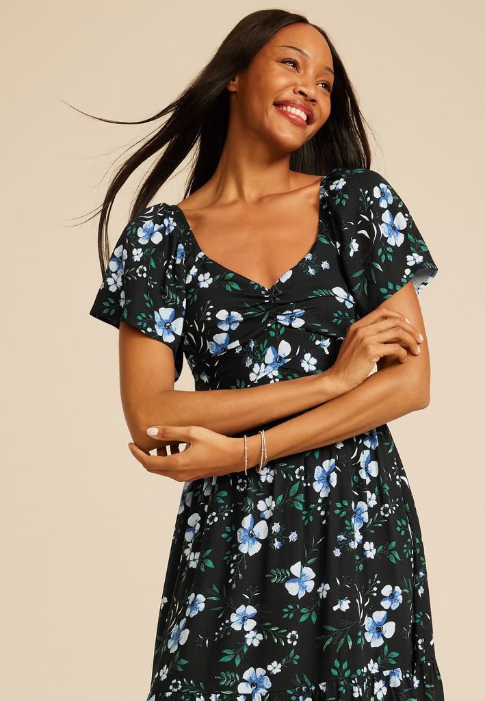 Floral Short Sleeve Tiered Midi Dress - Image 3