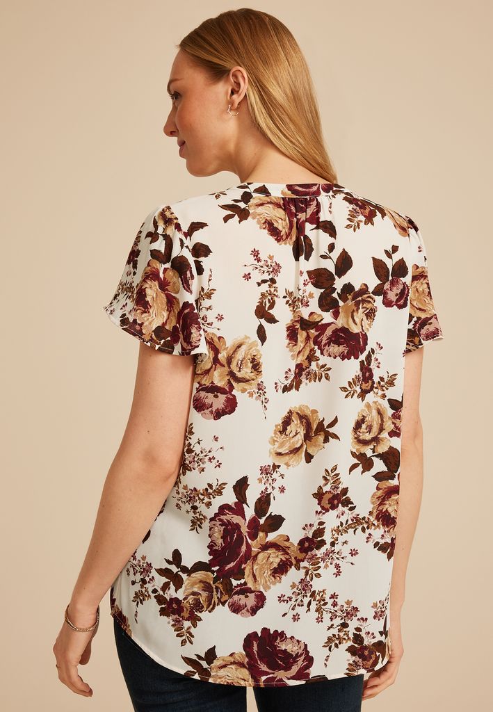 Atwood Floral Flutter Sleeve Popover Blouse - Image 2