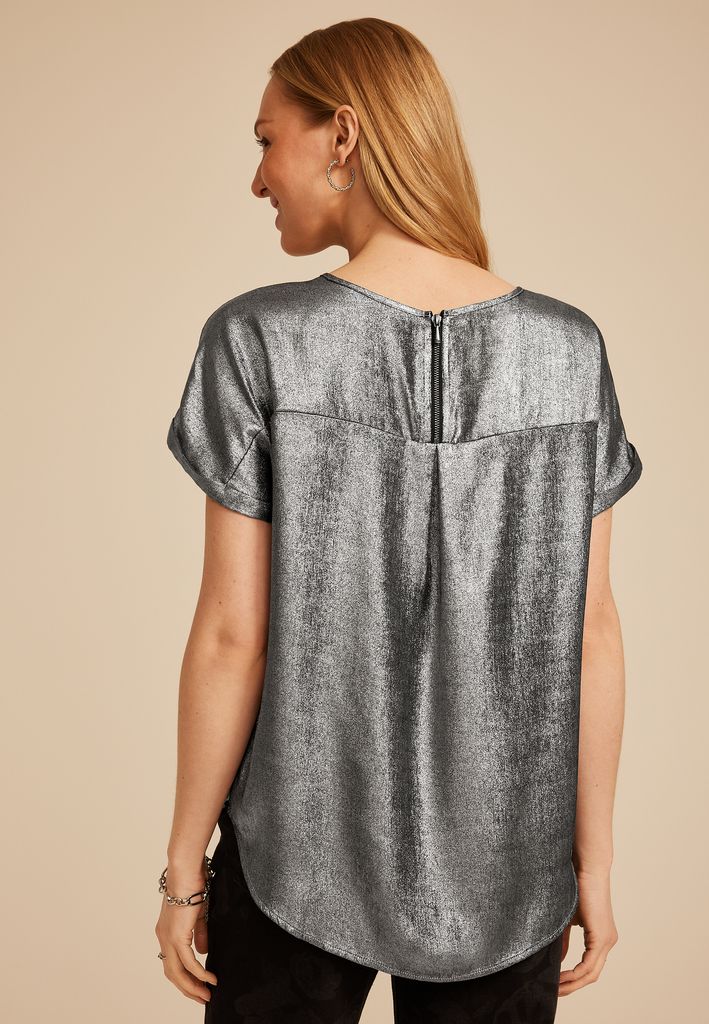 Delton Metallic Zipper Back Blouse - Image 2