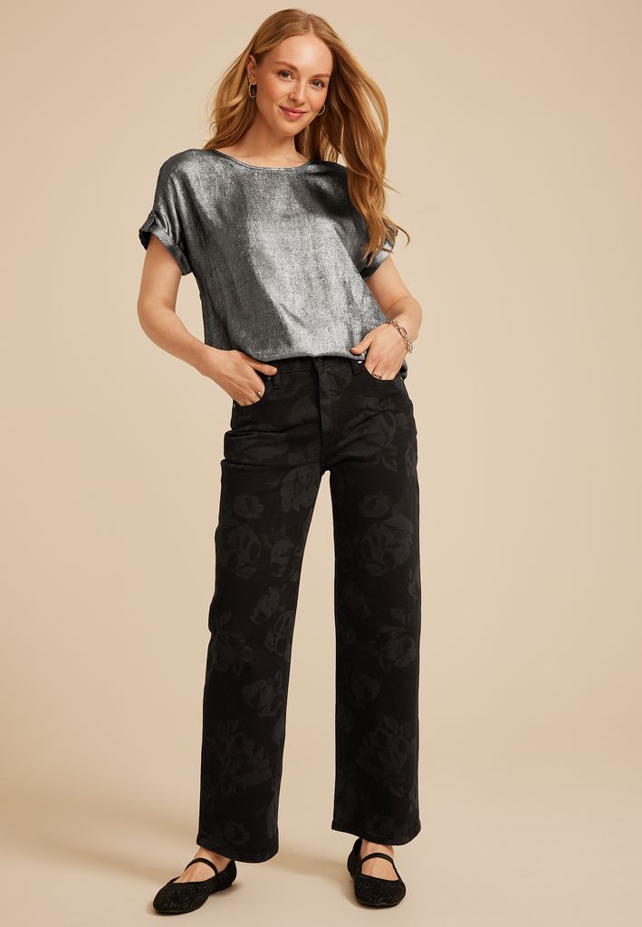 Delton Metallic Zipper Back Blouse - Image 3