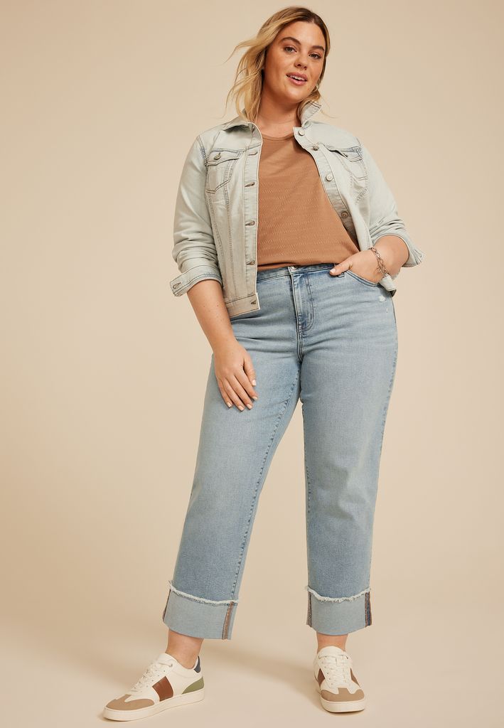 Plus Size m jeans by maurices™ High Rise Relaxed Straight Frayed Hem Ankle Jean