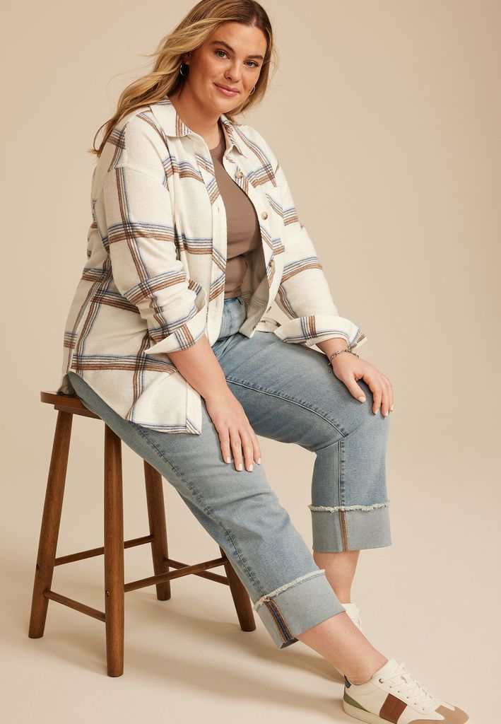 Plus Size Plaid Fleece Oversized Shacket - Image 3