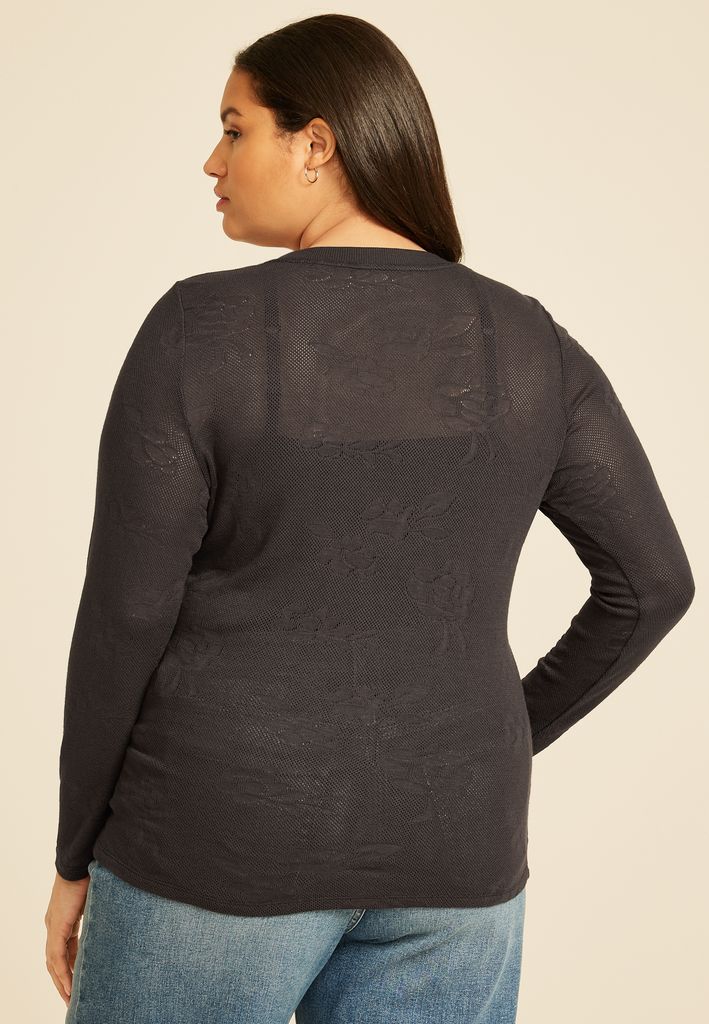 Plus Size Floral Jacquard Mesh Top - Image 2