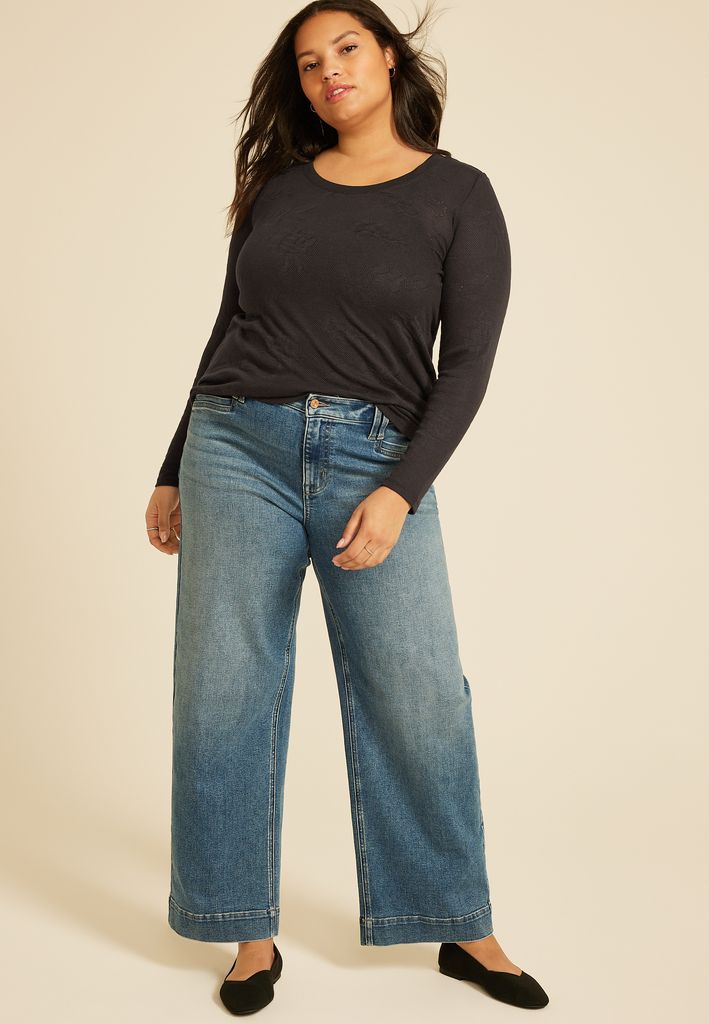 Plus Size Floral Jacquard Mesh Top - Image 3