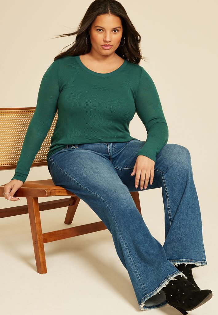 Plus Size Floral Jacquard Mesh Top - Image 3