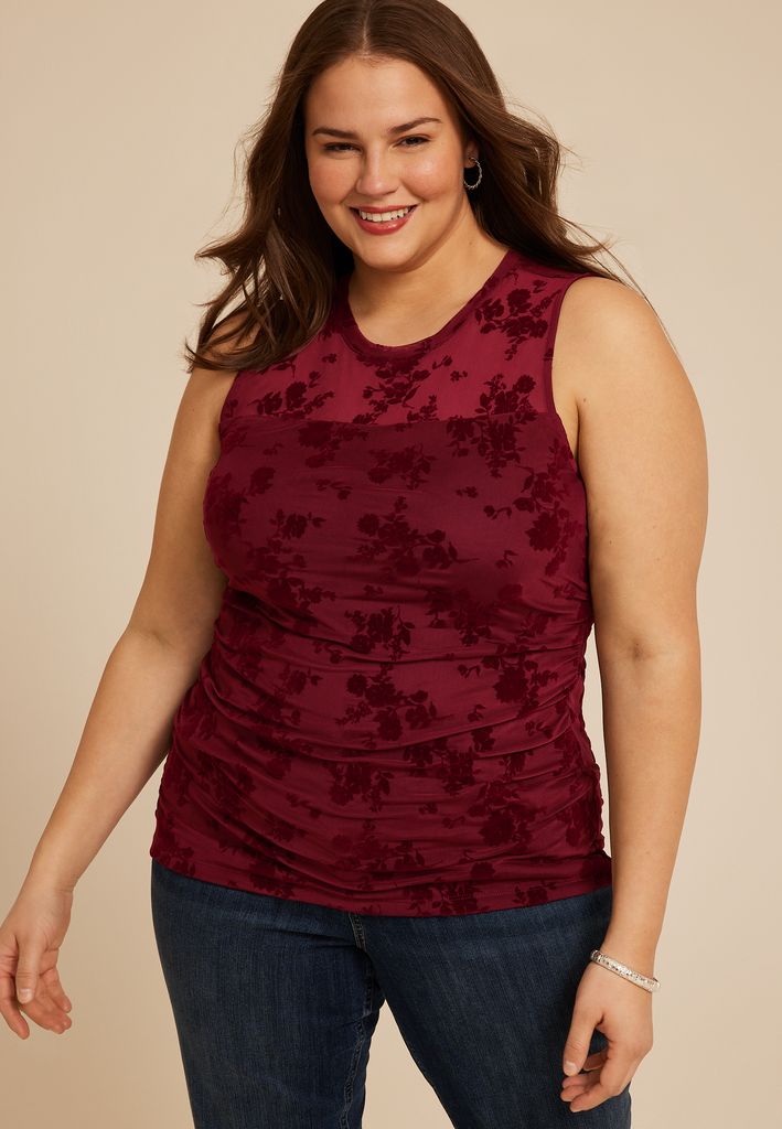 Plus Size Floral Velvet Burnout Tank Top - Image 3