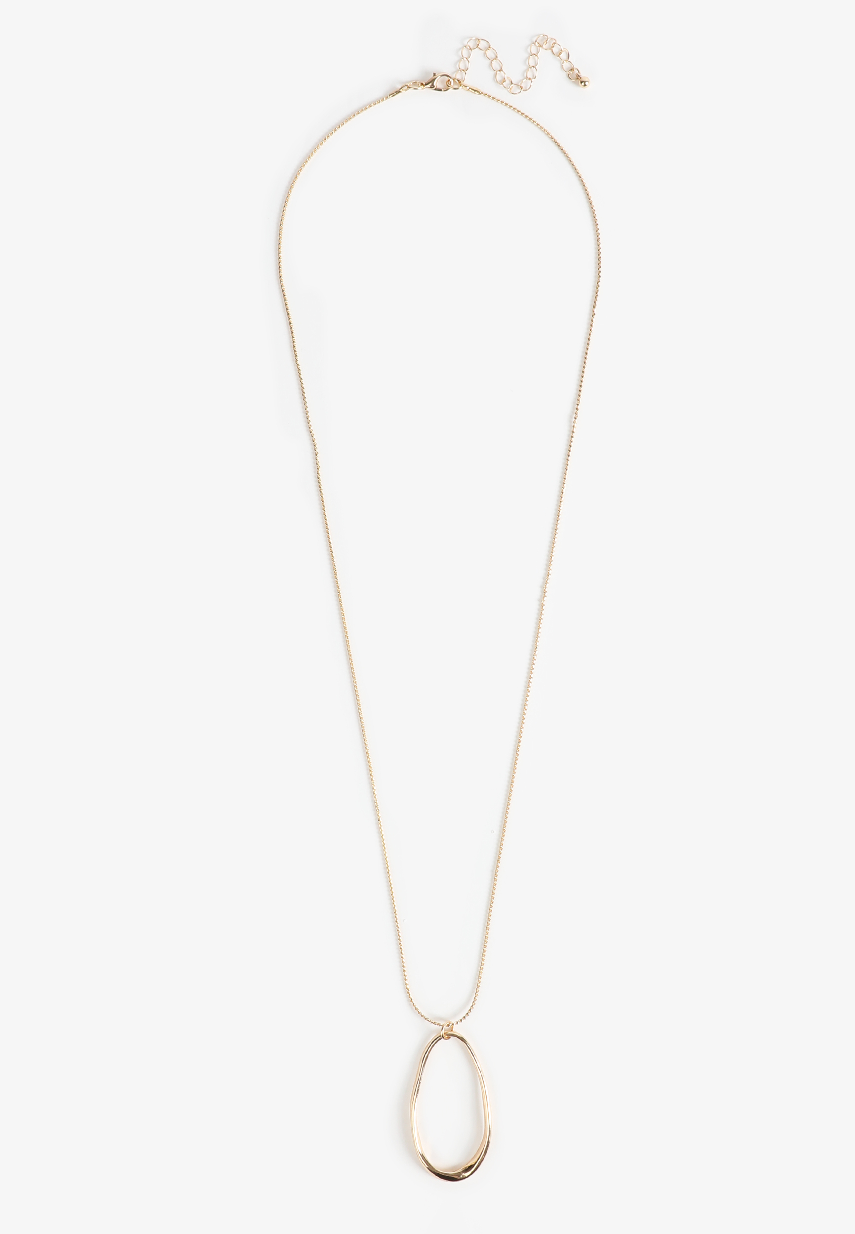 Gold Wavy Oval Pendant Necklace - Image 2