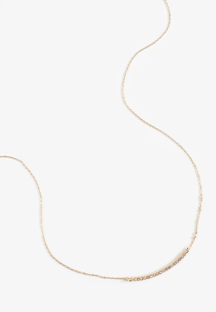 Everyday Layers Gold Rhinestone Curved Bar Necklace